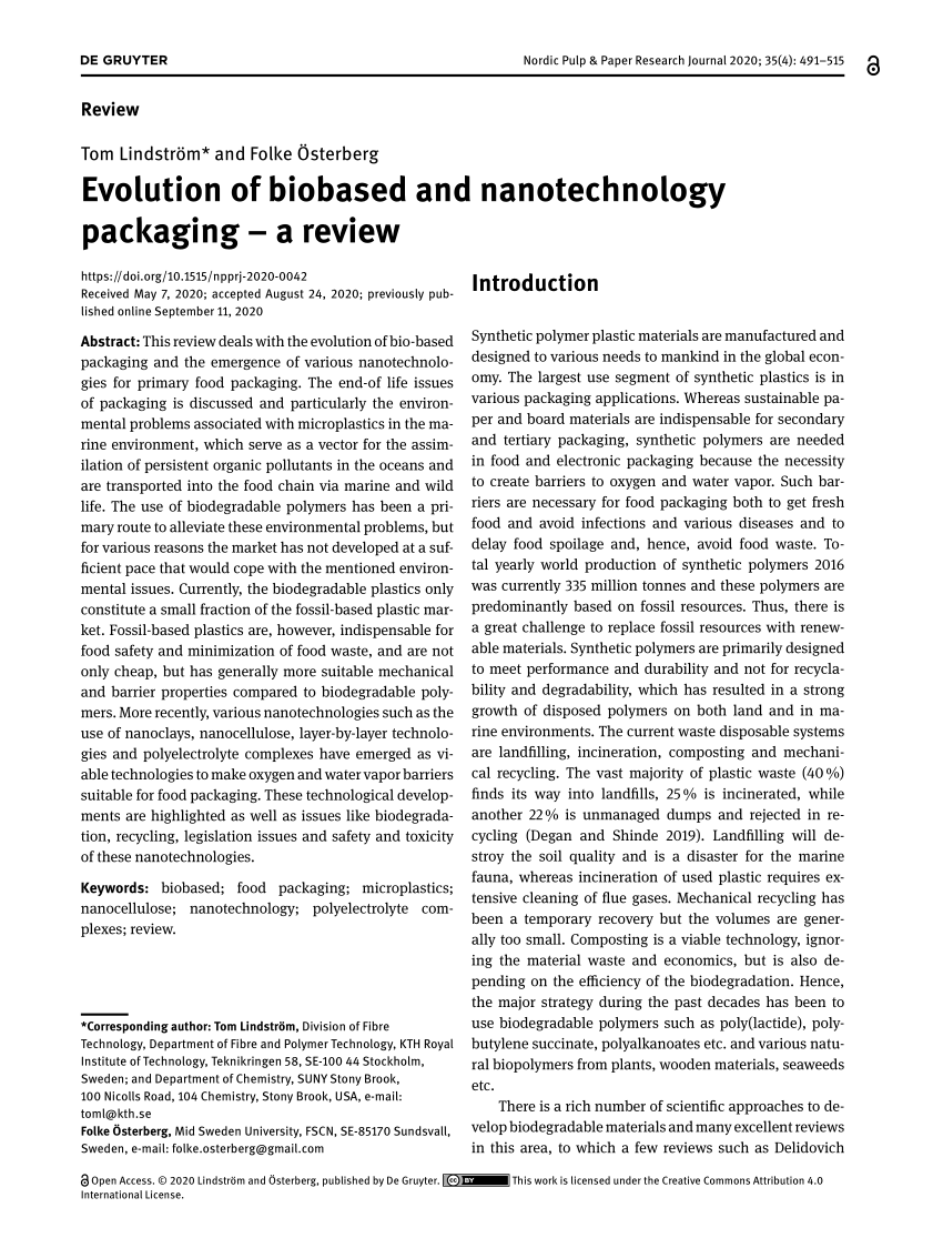 (PDF) Evolution of biobased and nanotechnology packaging – a review