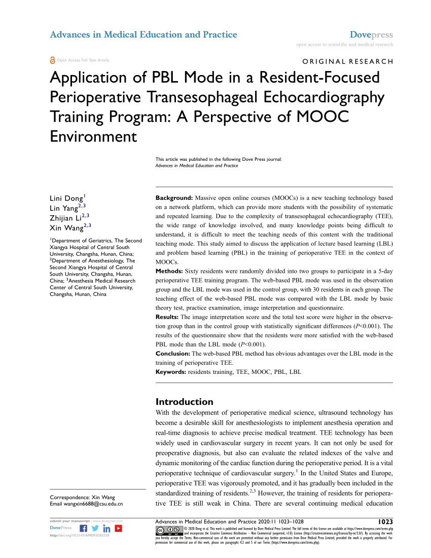 PDF) Application of PBL Mode in a Resident-Focused Perioperative