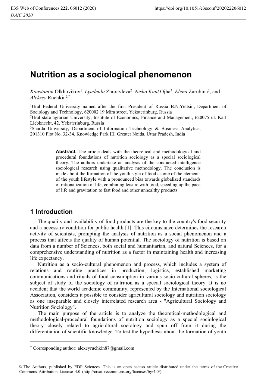 PDF) Nutrition as a sociological phenomenon