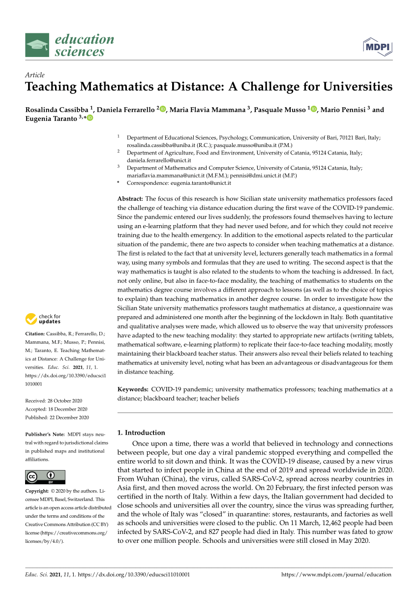 Pdf Teaching Mathematics At Distance A Challenge For Universities