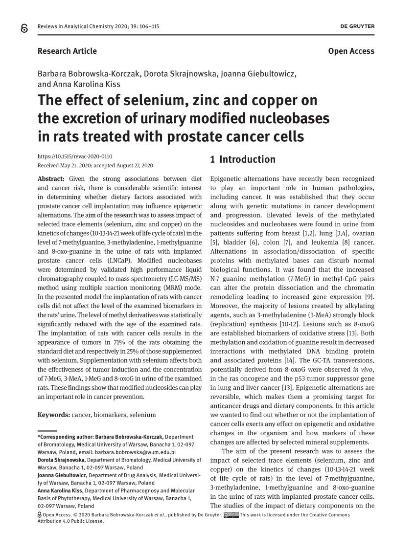 (PDF) The effect of selenium, zinc and copper on the excretion of