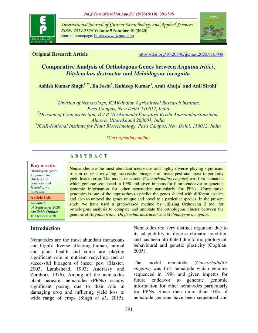 (PDF) Comparative Analysis of Orthologous Genes between Anguina tritici ...