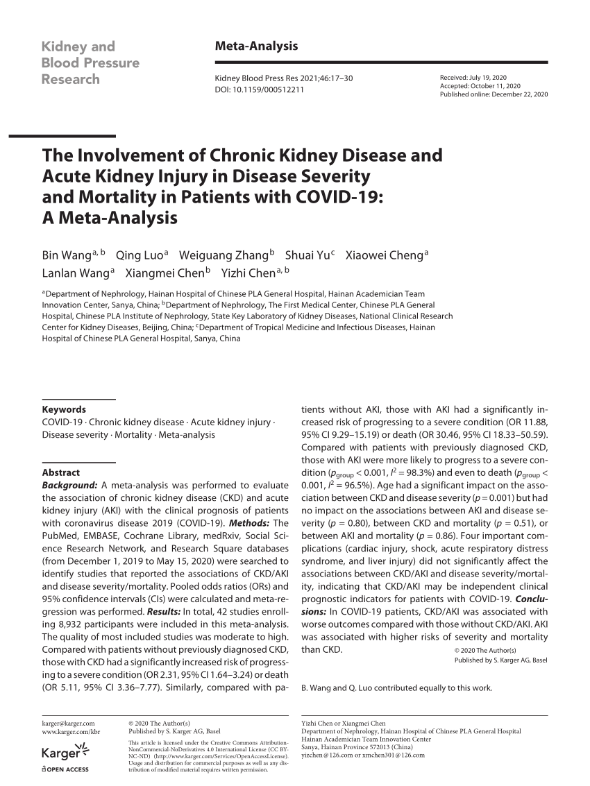PDF The Involvement of Chronic Kidney Disease and Acute Kidney  