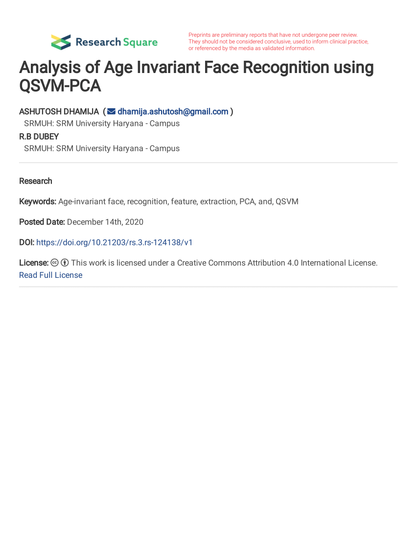 (PDF) Analysis of Age Invariant Face Recognition using QSVMPCA