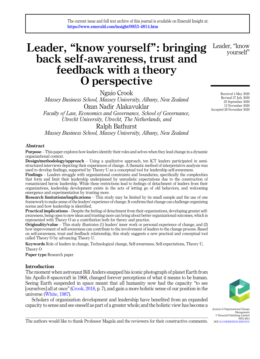 Pdf Leader Know Yourself Bringing Back Self Awareness Trust And Feedback With A Theory O Perspective