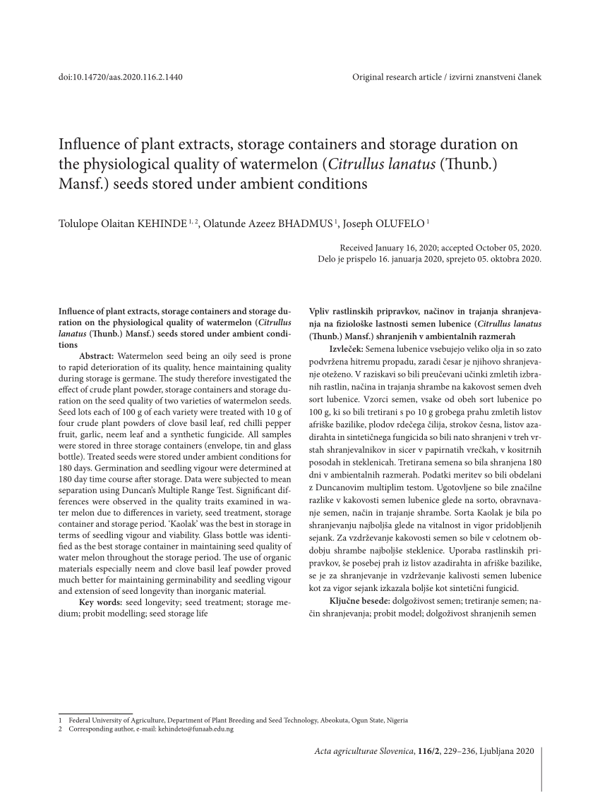 PDF) INTERACTION EFFECT OF SEED STORAGE CONTAINERS AND SEED TREATMENTS ON  SEED QUALITY IN GROUNDNUT (Arachis hypogea L.) DURING STORAGE