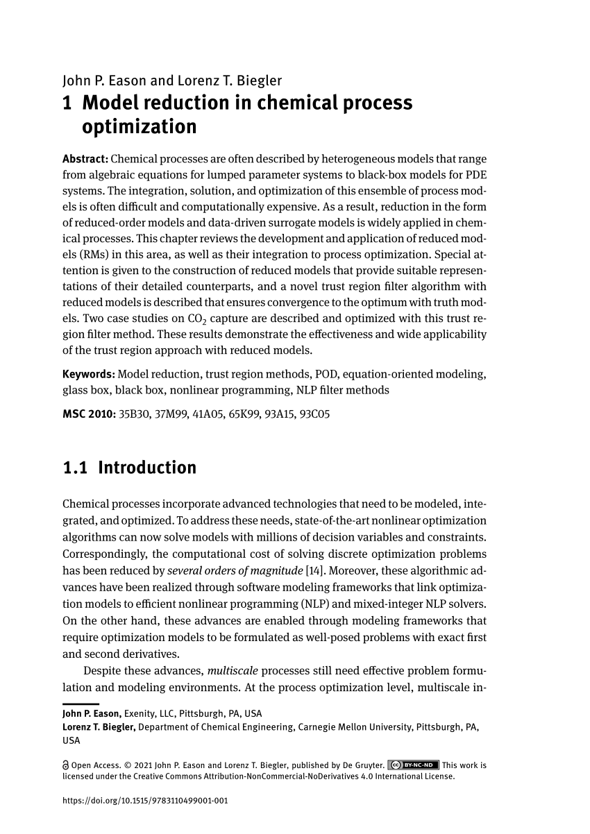 PDF) 1 Model reduction in chemical process optimization