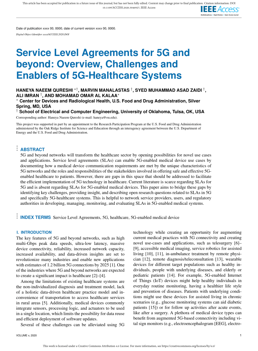 PDF) Service Level Agreements for 5G and Beyond: Overview ...