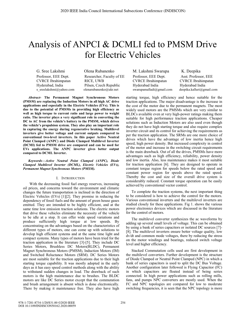 Moss Round Th PDF) Analysis of ANPCI & DCMLI fed to PMSM Drive for Electric Vehicles