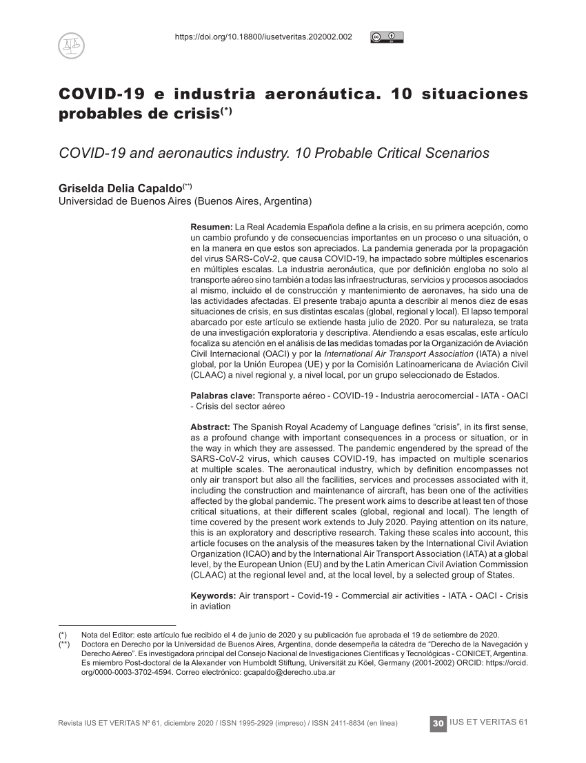 PDF COVID 19 e industria aeron utica. 10 situaciones probables de