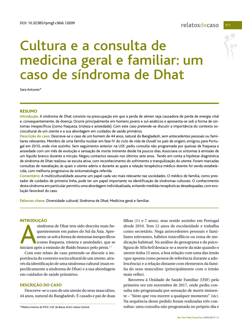 PDF) Cultura e a consulta de medicina geral e familiar um caso de síndroma de Dhat foto