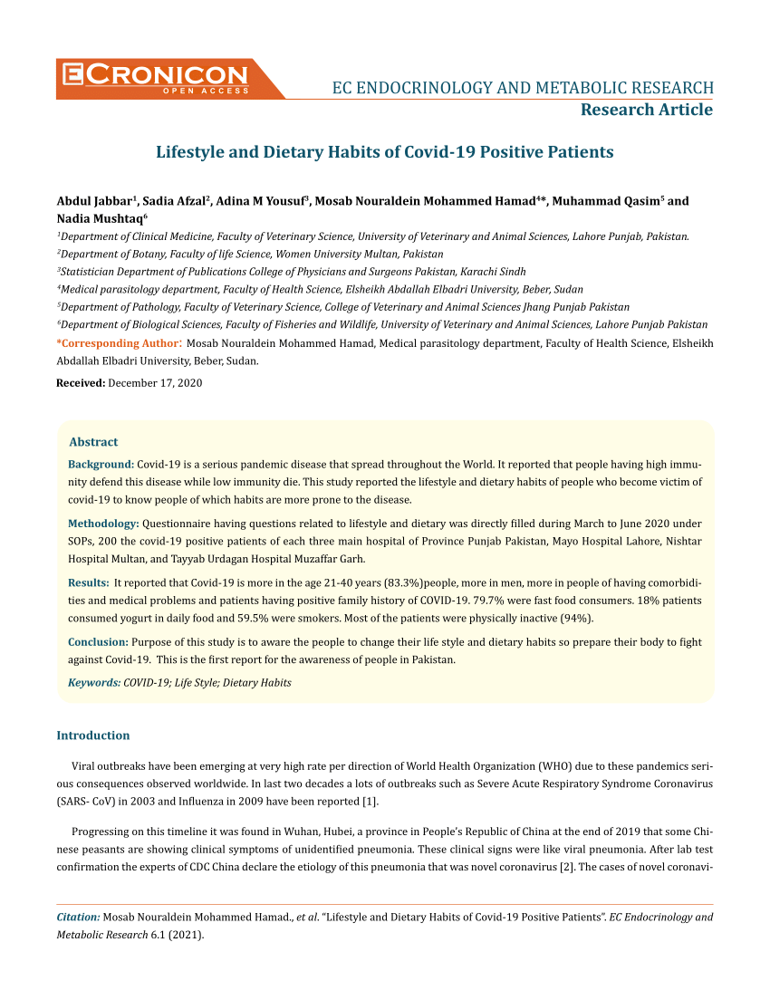 Pdf Lifestyle And Dietary Habits Of Covid 19 Positive Patients