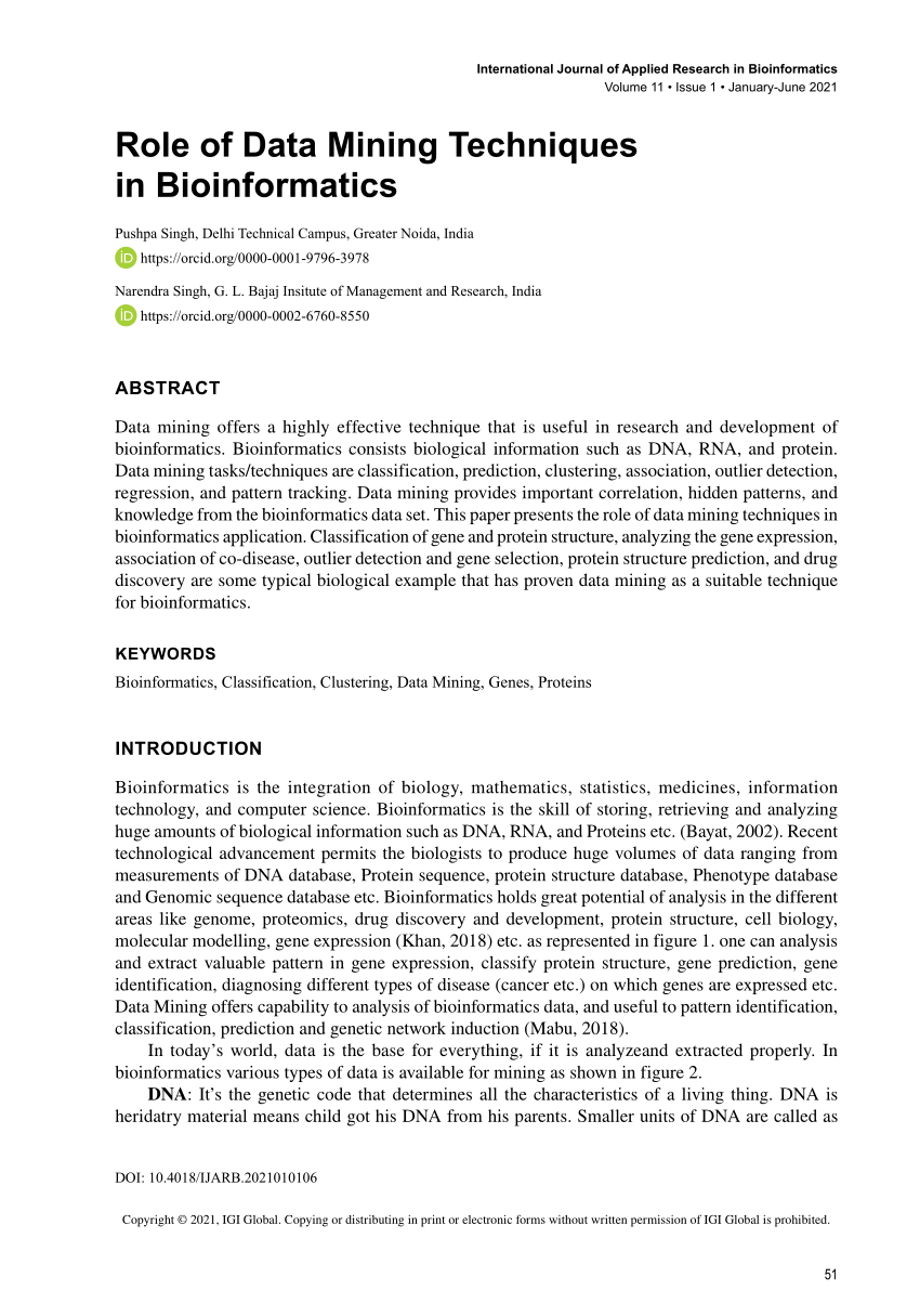 PDF) Role of Data Mining Techniques in Bioinformatics