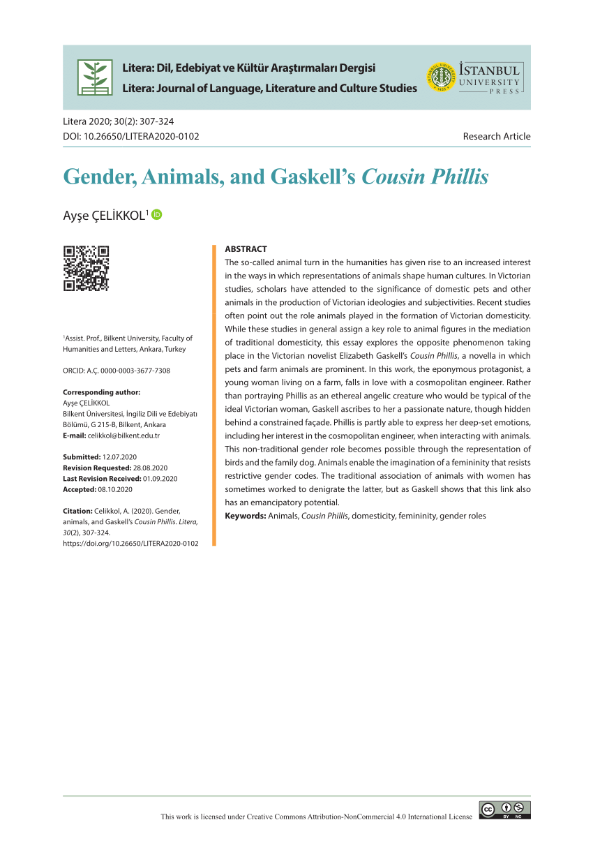 Pdf Gender Animals And Gaskell S Cousin Phillis