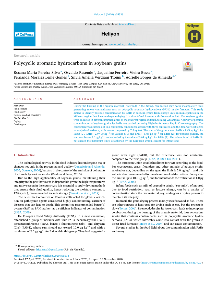 Pdf Polycyclic Aromatic Hydrocarbons In Soybean Grains