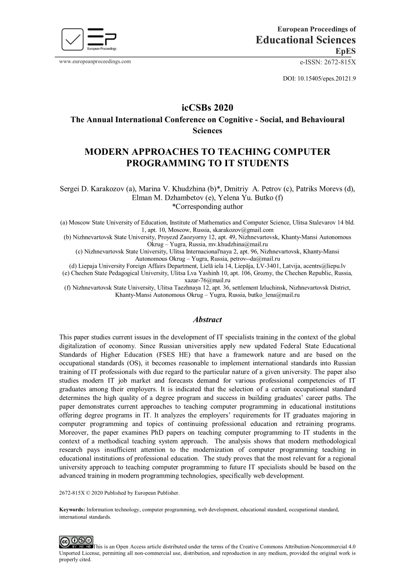 Pdf Modern Approaches To Teaching Computer Programming To It Students