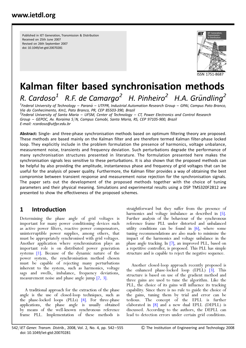 Pdf Kalman Filter Based Synchronisation Methods