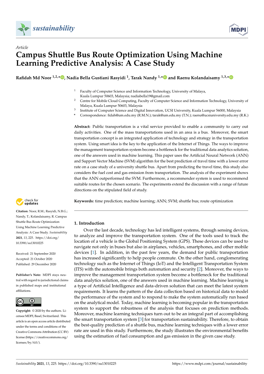 Pdf Campus Shuttle Bus Route Optimization Using Machine Learning Predictive Analysis A Case Study