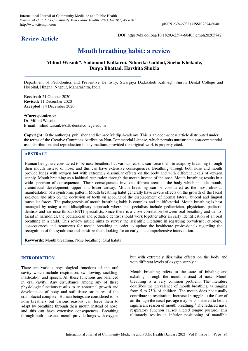 PDF) The Impact of Mouth-Taping in Mouth-Breathers with Mild