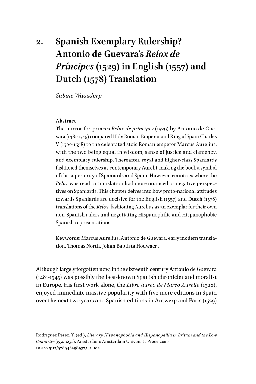 PDF) 2. Spanish Exemplary Rulership? Antonio de Guevara's Relox de 