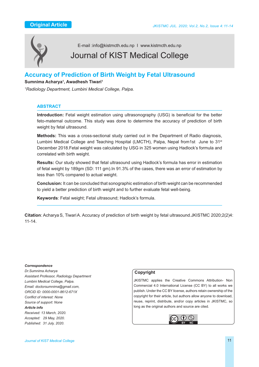 Pdf Accuracy Of Prediction Of Birth Weight By Fetal Ultrasound 