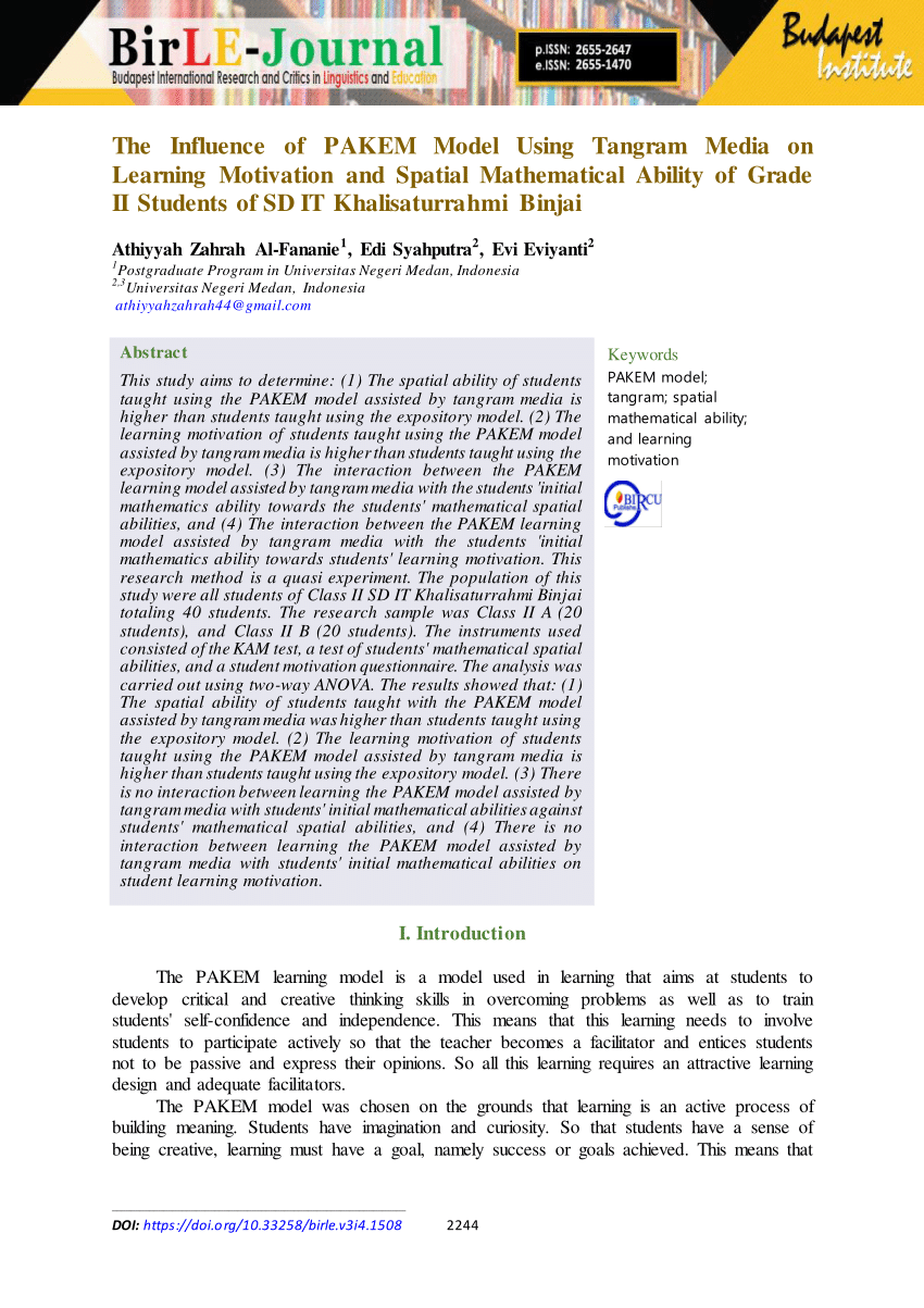 PDF) The Influence of PAKEM Model Using Tangram Media on Learning 