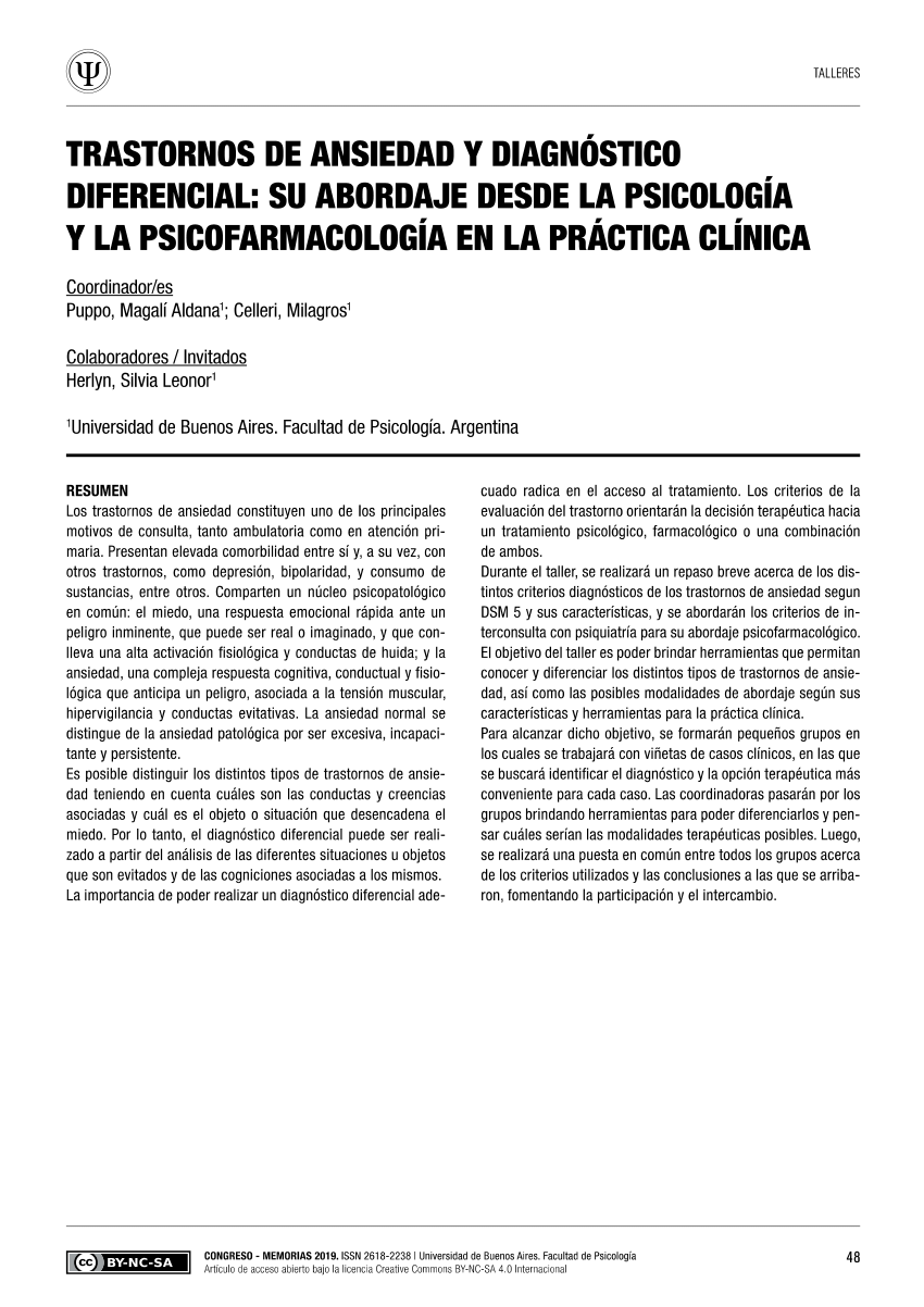 (PDF) TRASTORNOS DE ANSIEDAD Y DIAGNÓSTICO DIFERENCIAL: SU ABORDAJE ...