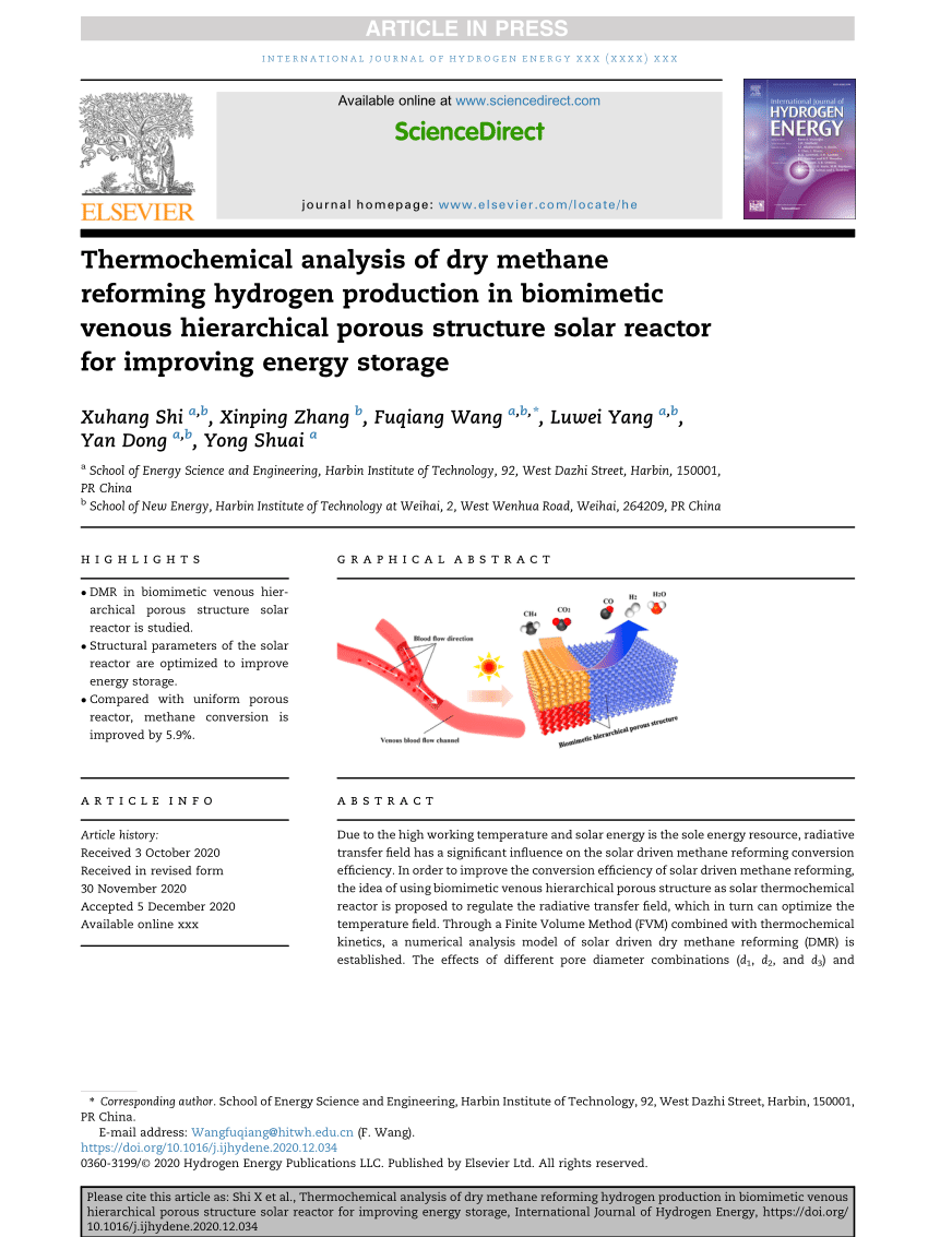 Pdf Thermochemical Analysis Of Dry Methane Reforming Hydrogen Production In Biomimetic Venous Hierarchical Porous Structure Solar Reactor For Improving Energy Storage Free Access For 50days Authors Elsevier Com A 1ckpi1hxm4sv9n