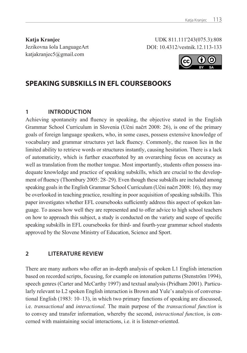 (PDF) Speaking Subskills in EFL Coursebooks