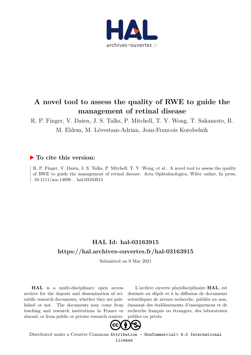 Pdf A Novel Tool To Assess The Quality Of Rwe To Guide The Management Of Retinal Disease