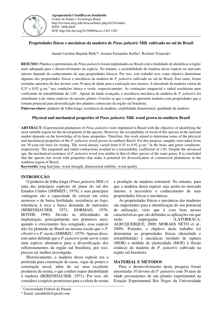 PDF) Propriedades mecânicas da madeira de cinco procedências de Pinus  caribaea var. hondurensis implantadas no Cerrado do Distrito Federal, DF