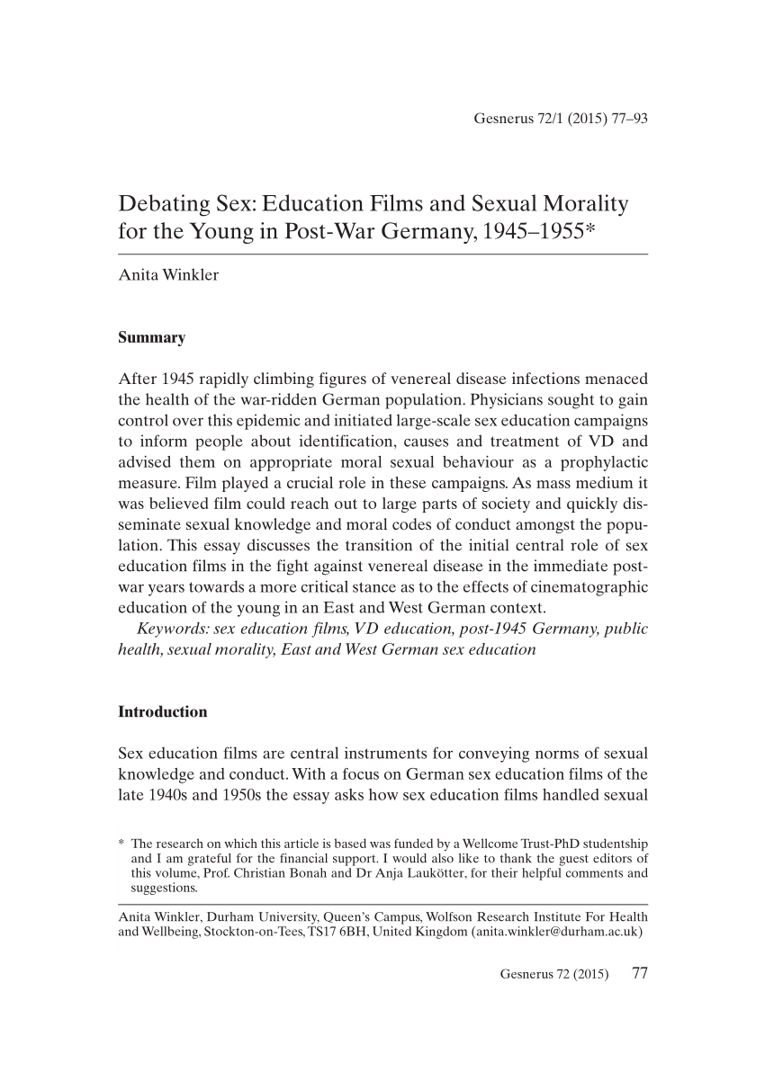 PDF) Debating Sex: Education Films and Sexual Morality for the Young in  Post-War Germany, 1945–1955