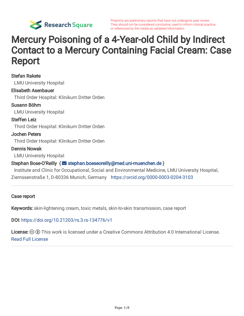 PDF Mercury Poisoning of a 4 Year old Child by Indirect Contact