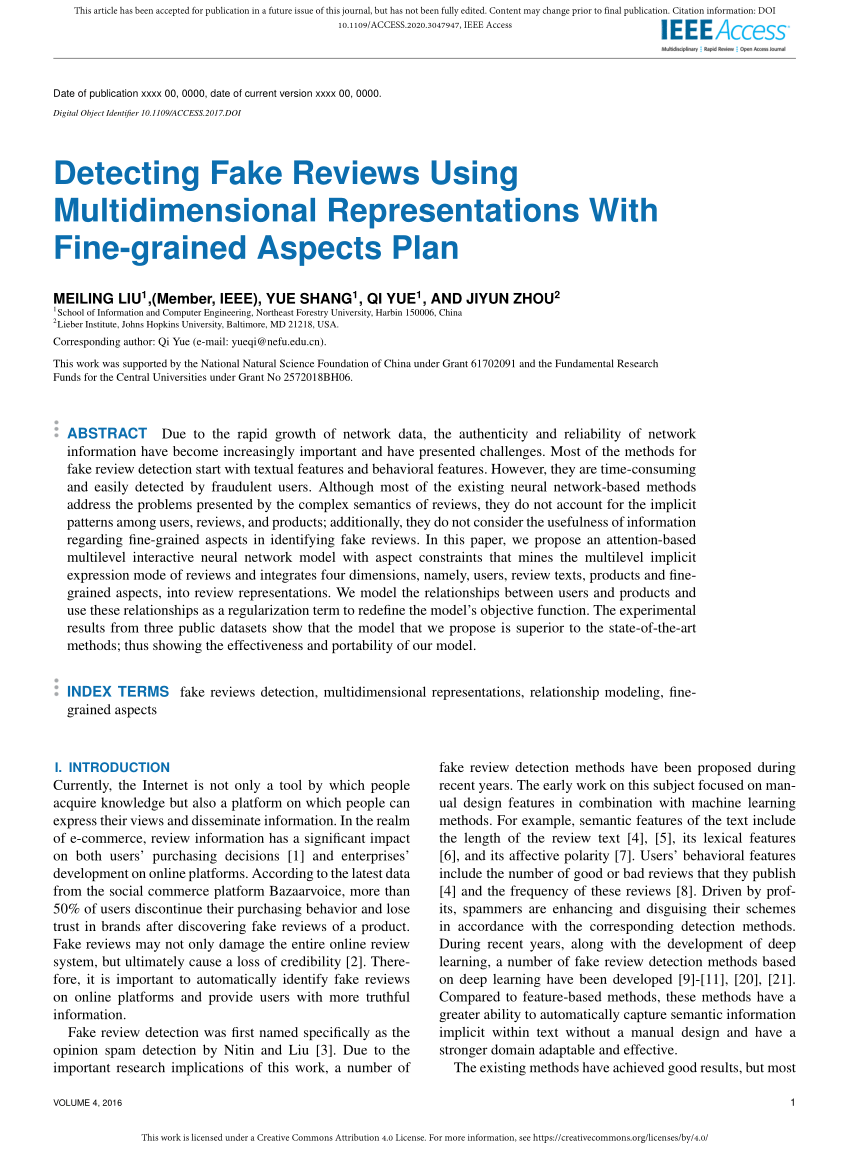 PDF] Detecting Fake Reviews Using Multidimensional Representations With  Fine-Grained Aspects Plan