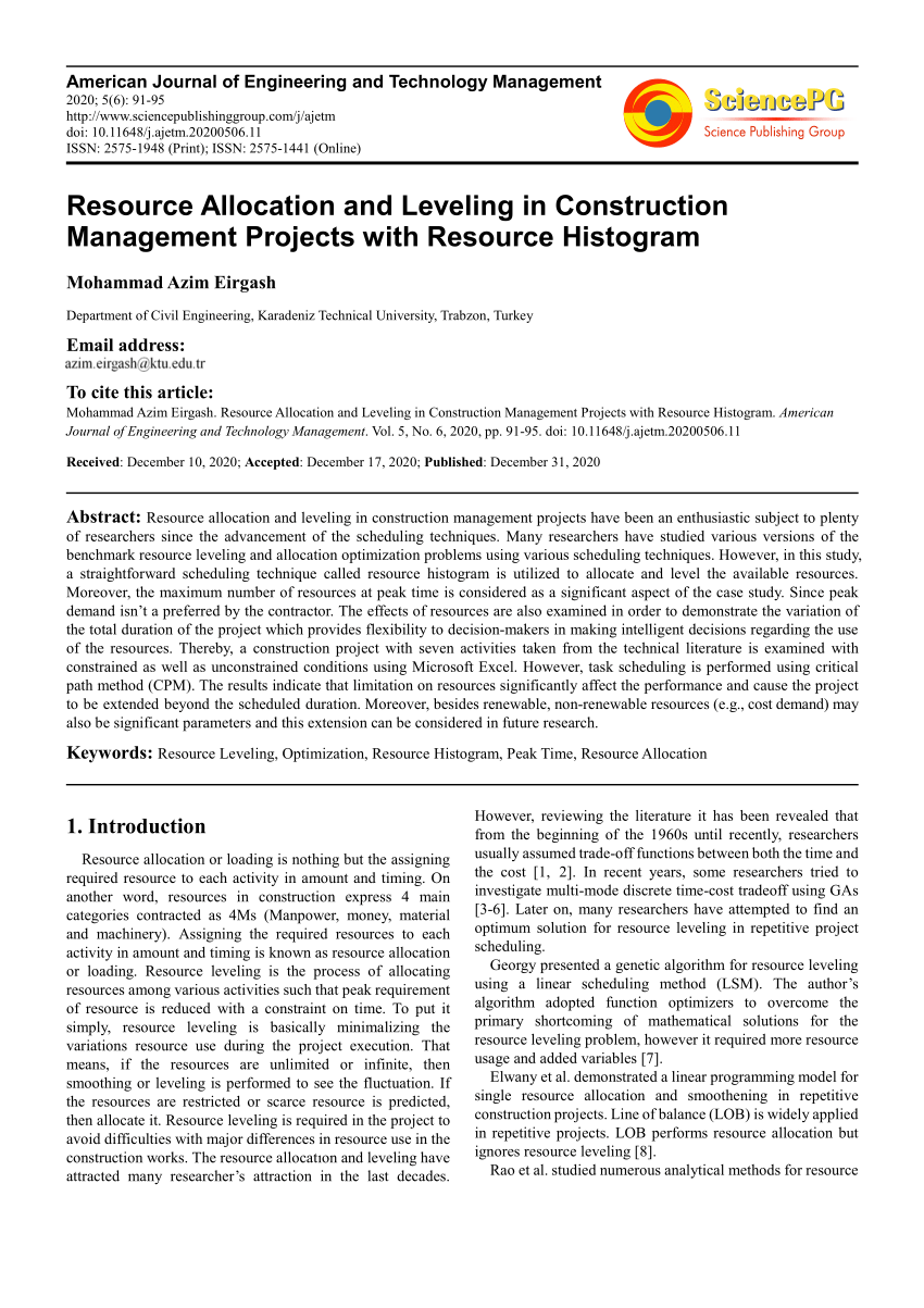 resource allocation and leveling in project management pdf