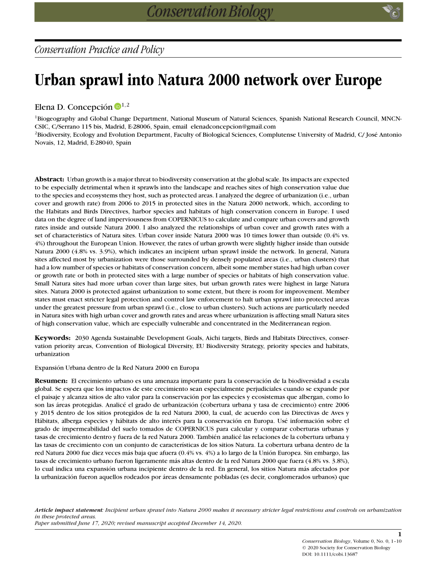 PDF) Urban sprawl into Natura 2000 network over Europe