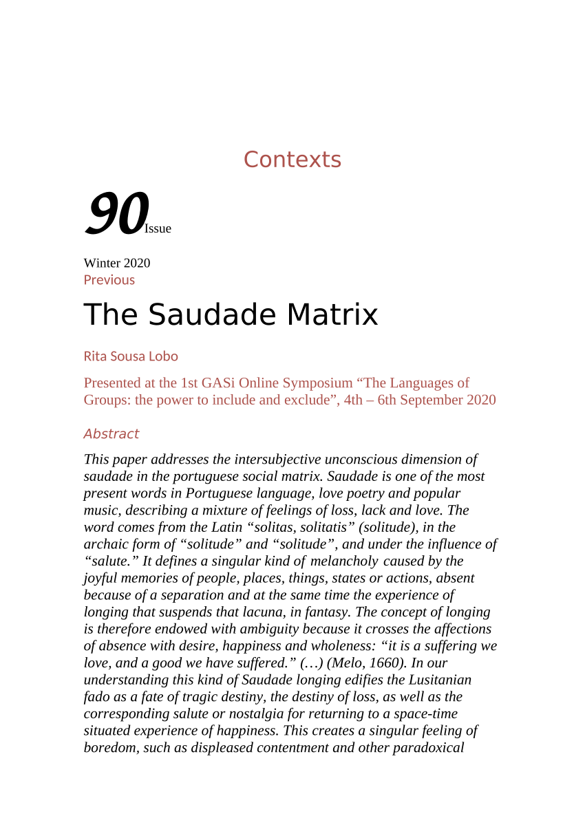 Pdf The Saudade Matrix