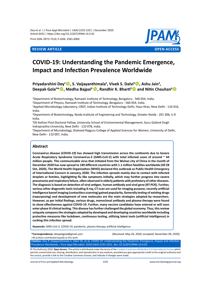 PDF) COVID-19: Understanding the Pandemic Emergence, Impact and Infection  Prevalence Worldwide