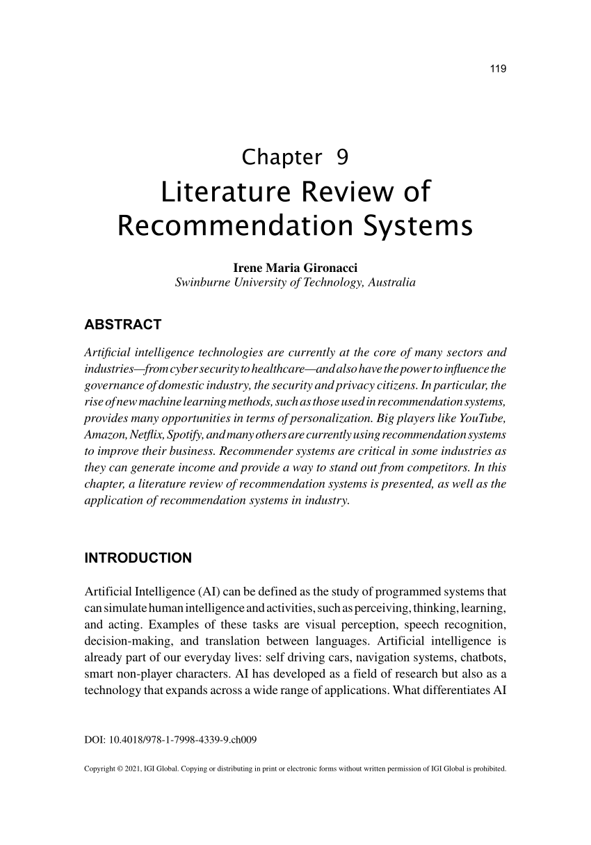literature review for recommendation system