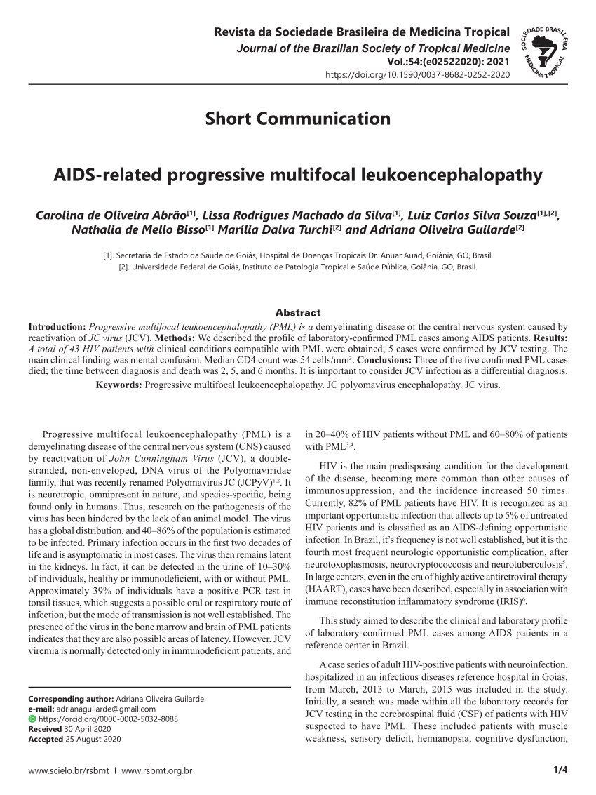 Pdf Aids Related Progressive Multifocal Leukoencephalopathy