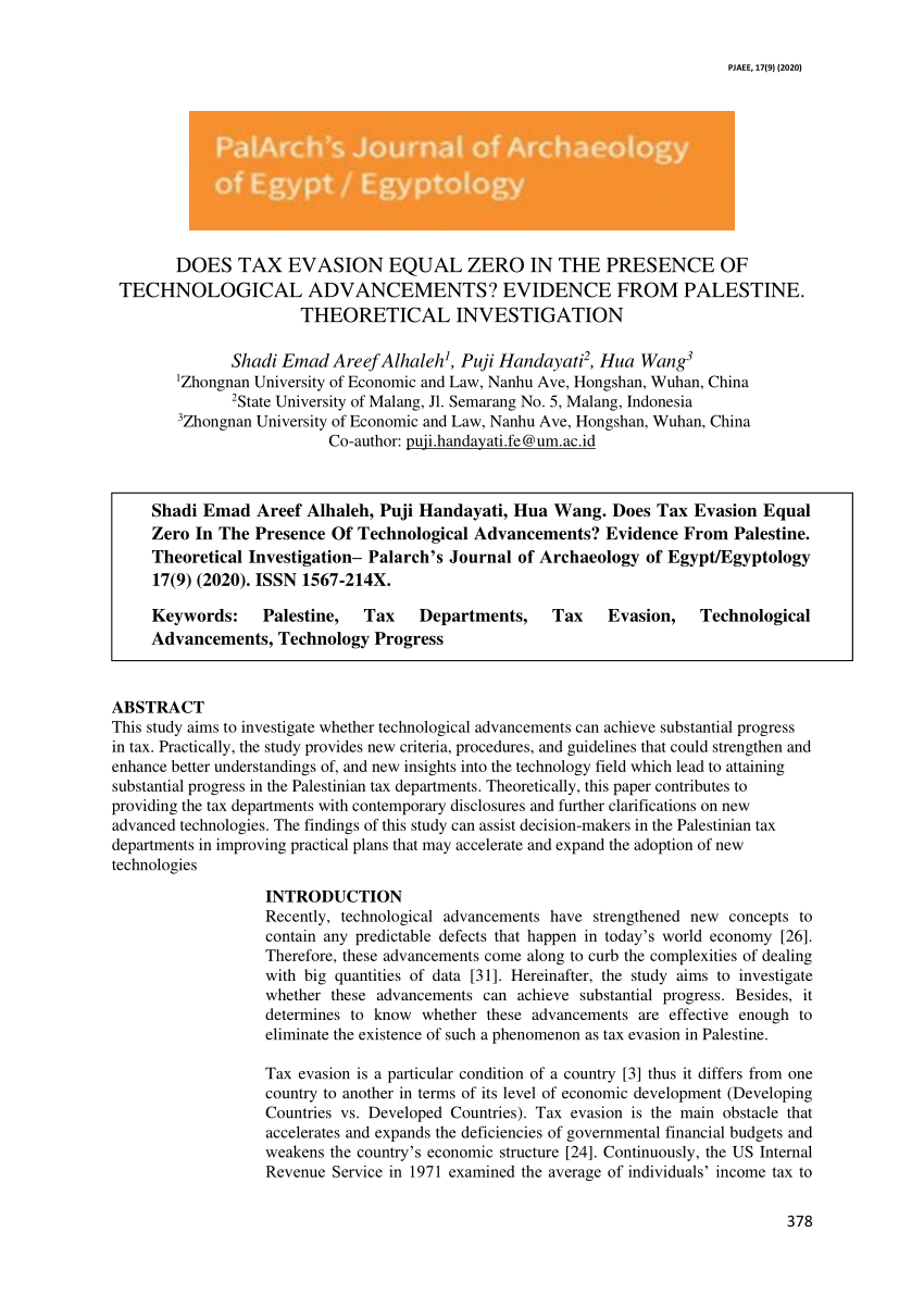 Pdf) Does Tax Evasion Equal Zero In The Presence Of Technological Advancements? Evidence From Palestine. Theoretical Investigation