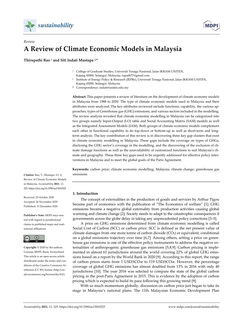 Pdf A Review Of Climate Economic Models In Malaysia