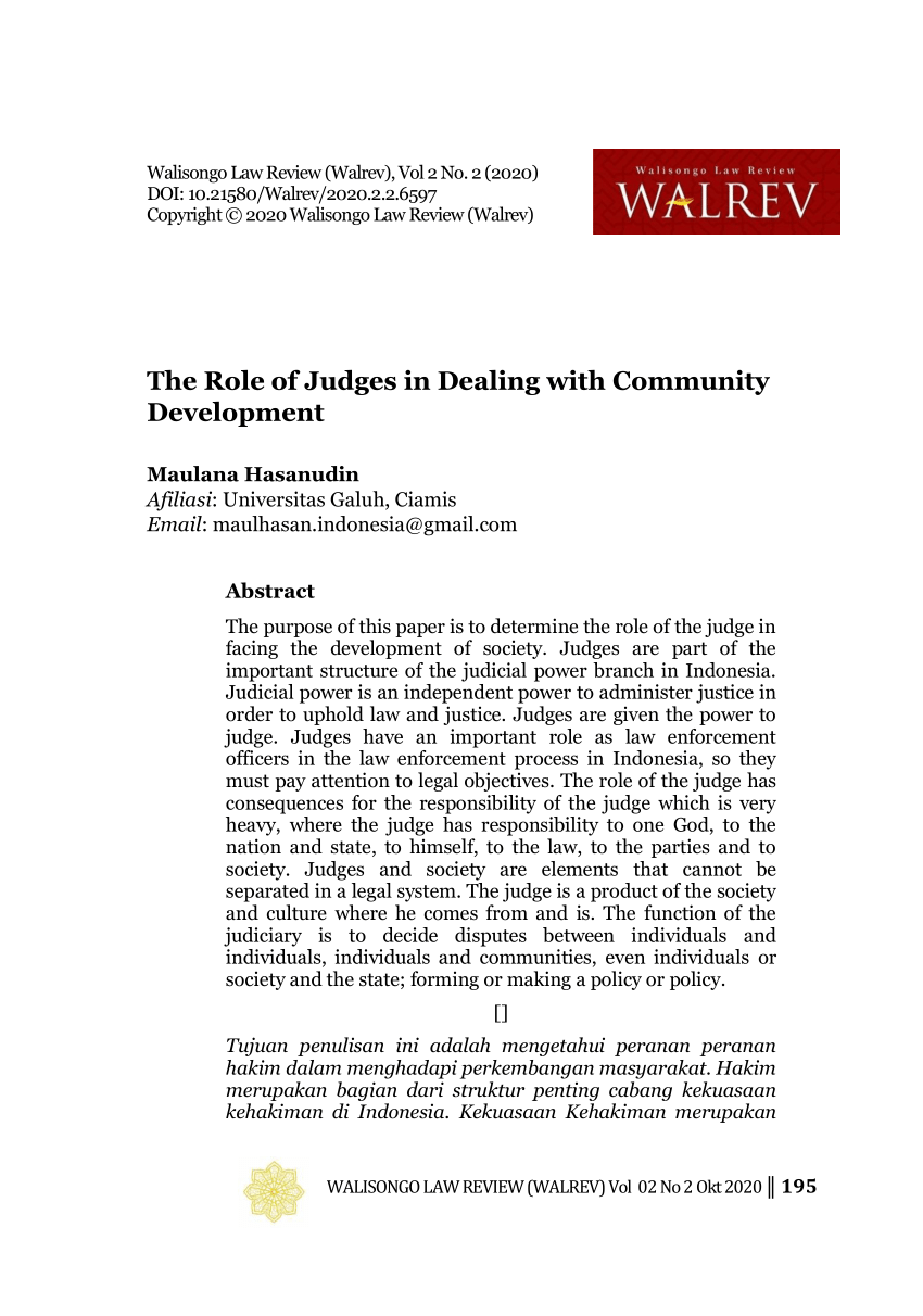 Pdf) The Role Of Judges In Dealing With Community Development