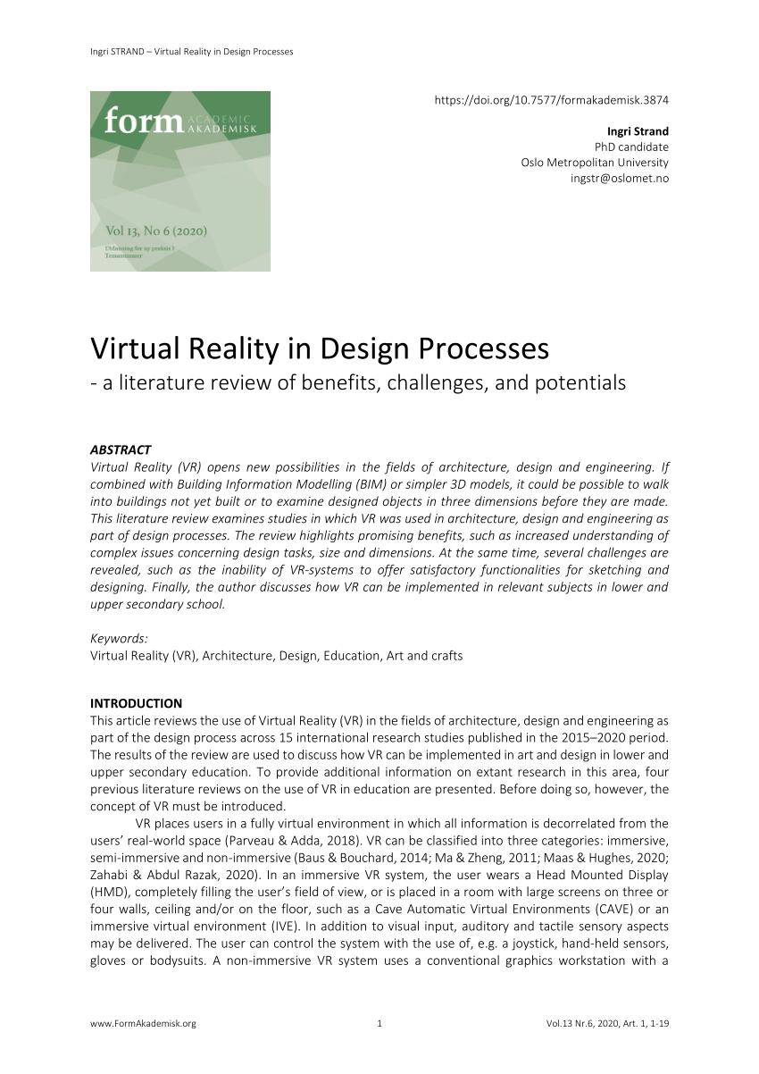 literature review for virtual reality