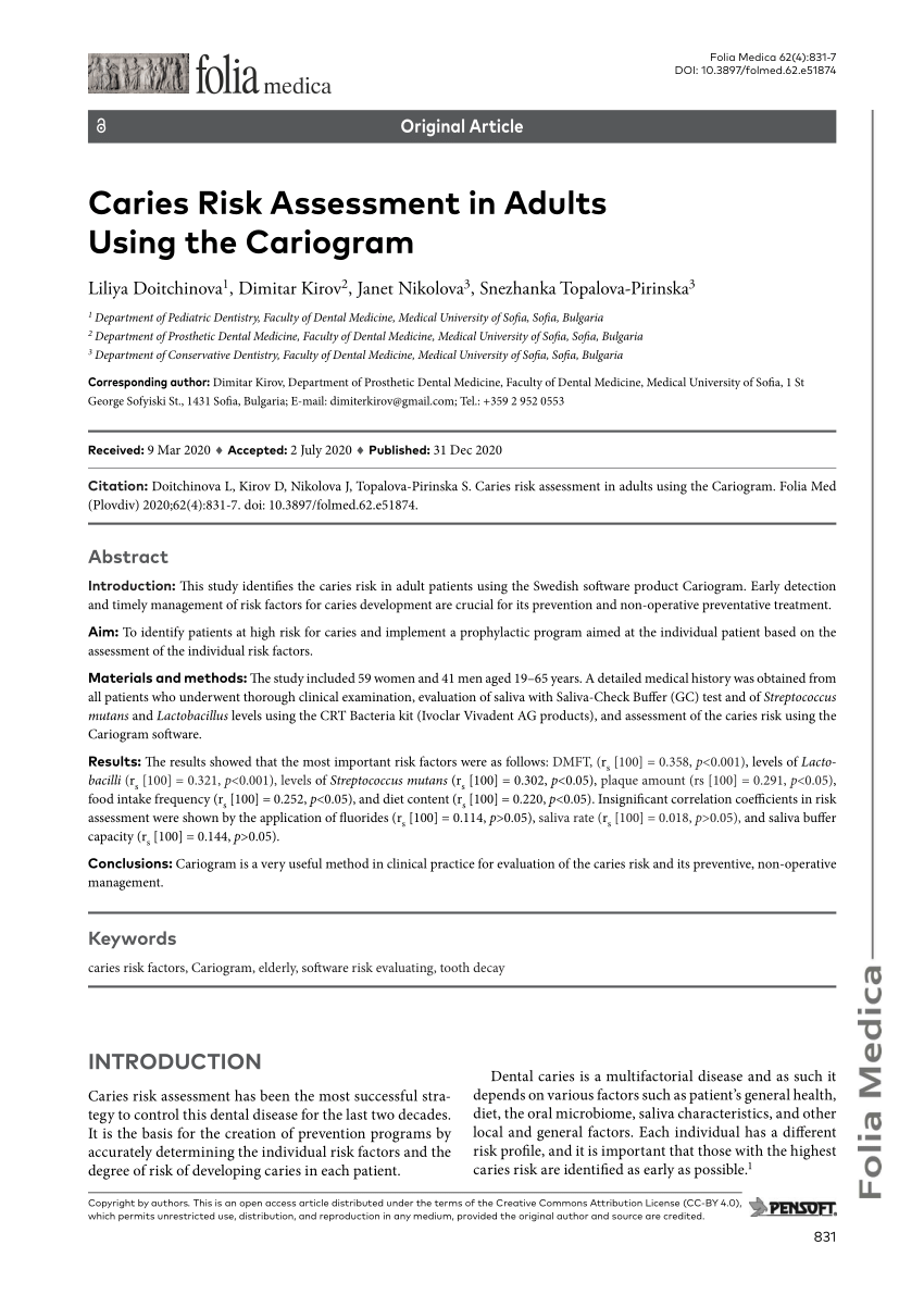 Caries Risk Assessment Form PDF