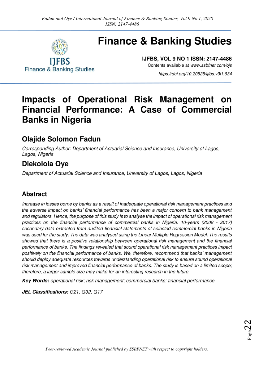 PDF) Impacts of Operational Risk Management on Financial ...