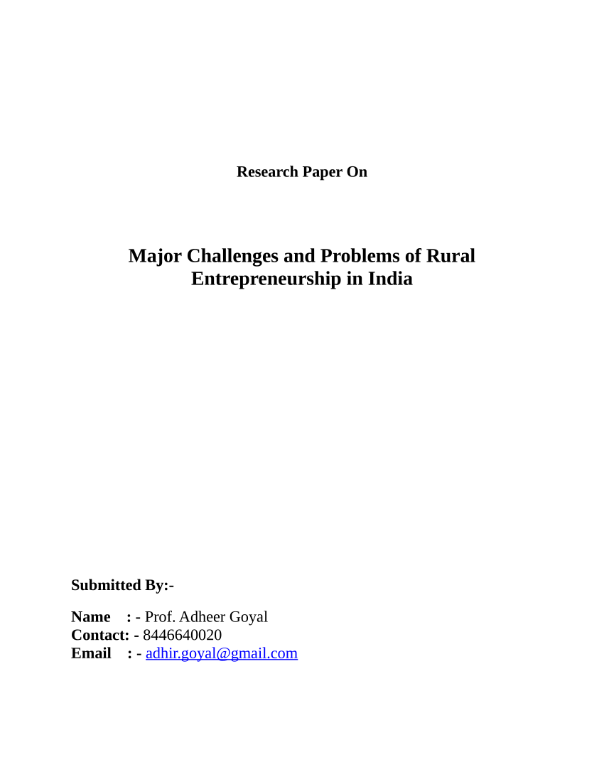research paper on rural entrepreneurship in india