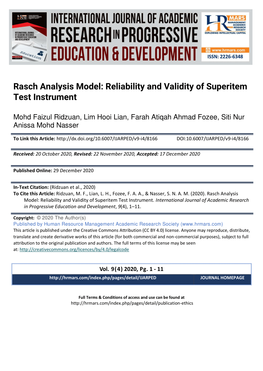 Pdf Rasch Analysis Model Reliability And Validity Of Superitem Test Instrument