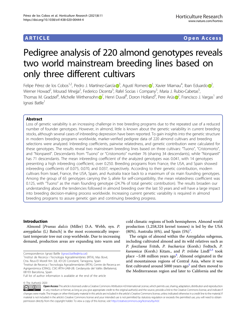 Pdf Pedigree Analysis Of 2 Almond Genotypes Reveals Two World Mainstream Breeding Lines Based On Only Three Different Cultivars