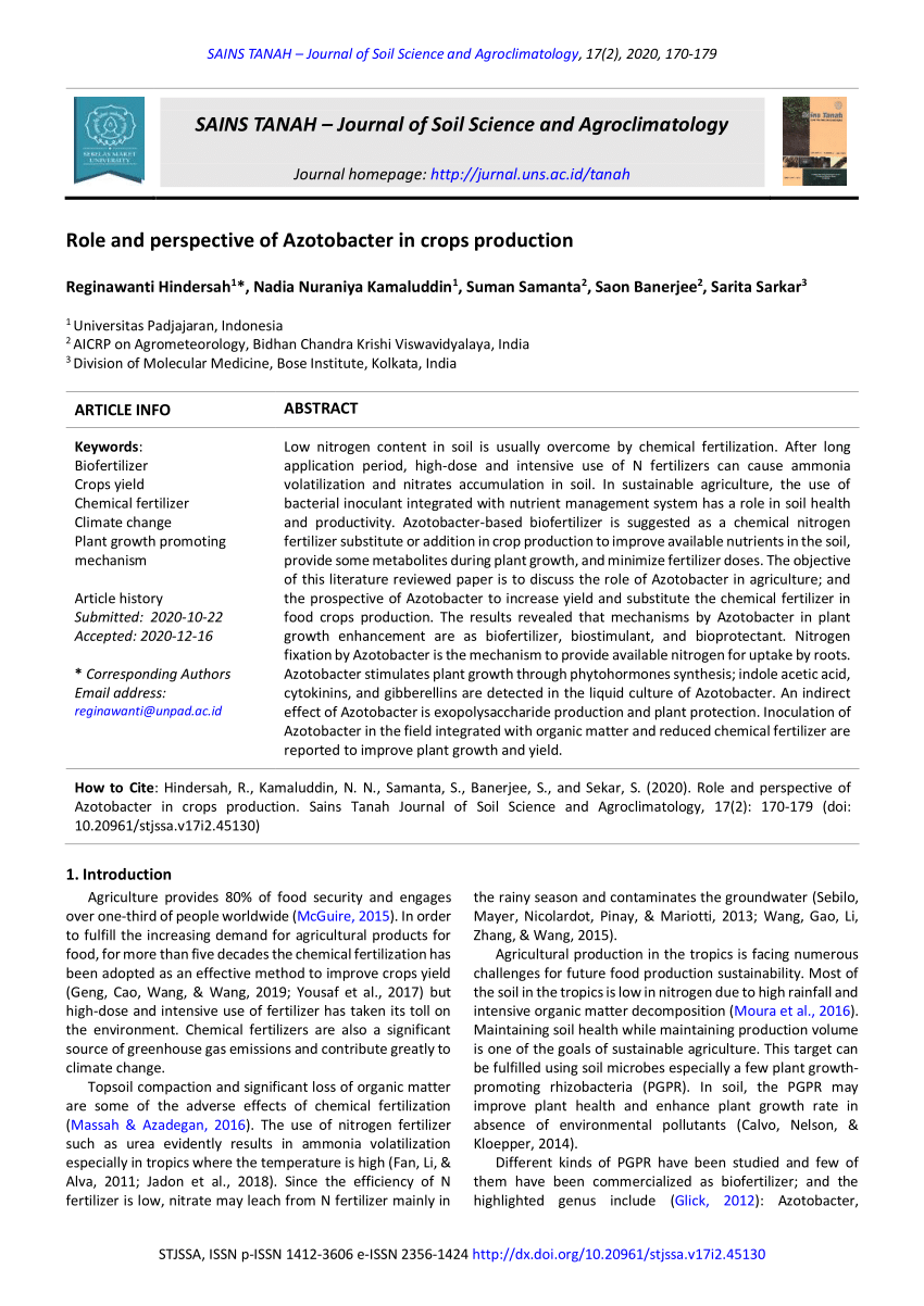 (PDF) SAINS TANAH Journal of Soil Science and Agroclimatology Role and